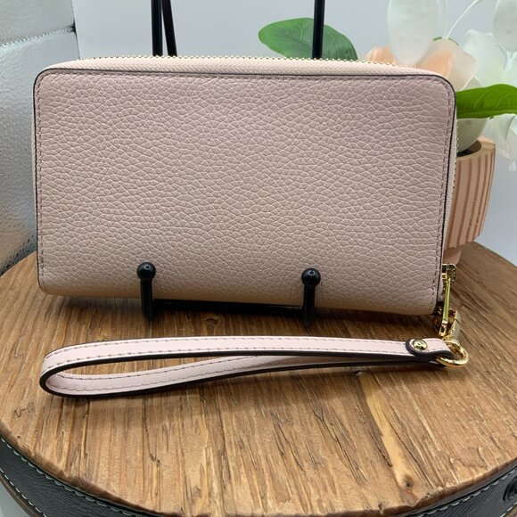 Michael Kors Powder Blush Jet Set Travel Flat Leather Pebbled Wristlet Wallet - Picture 4 of 8